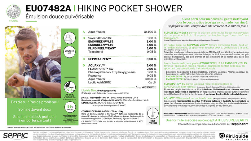 EU07482A - Hiking pocket shower soft sprayable emulsion