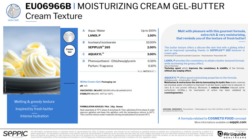 EU06966B - Moisturizing cream gel butter cream texture