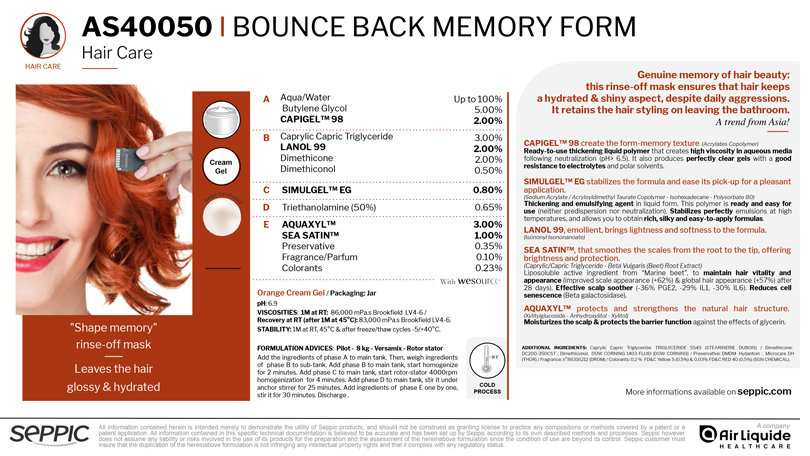 AS40050 - Bounce back memory form - Hair care